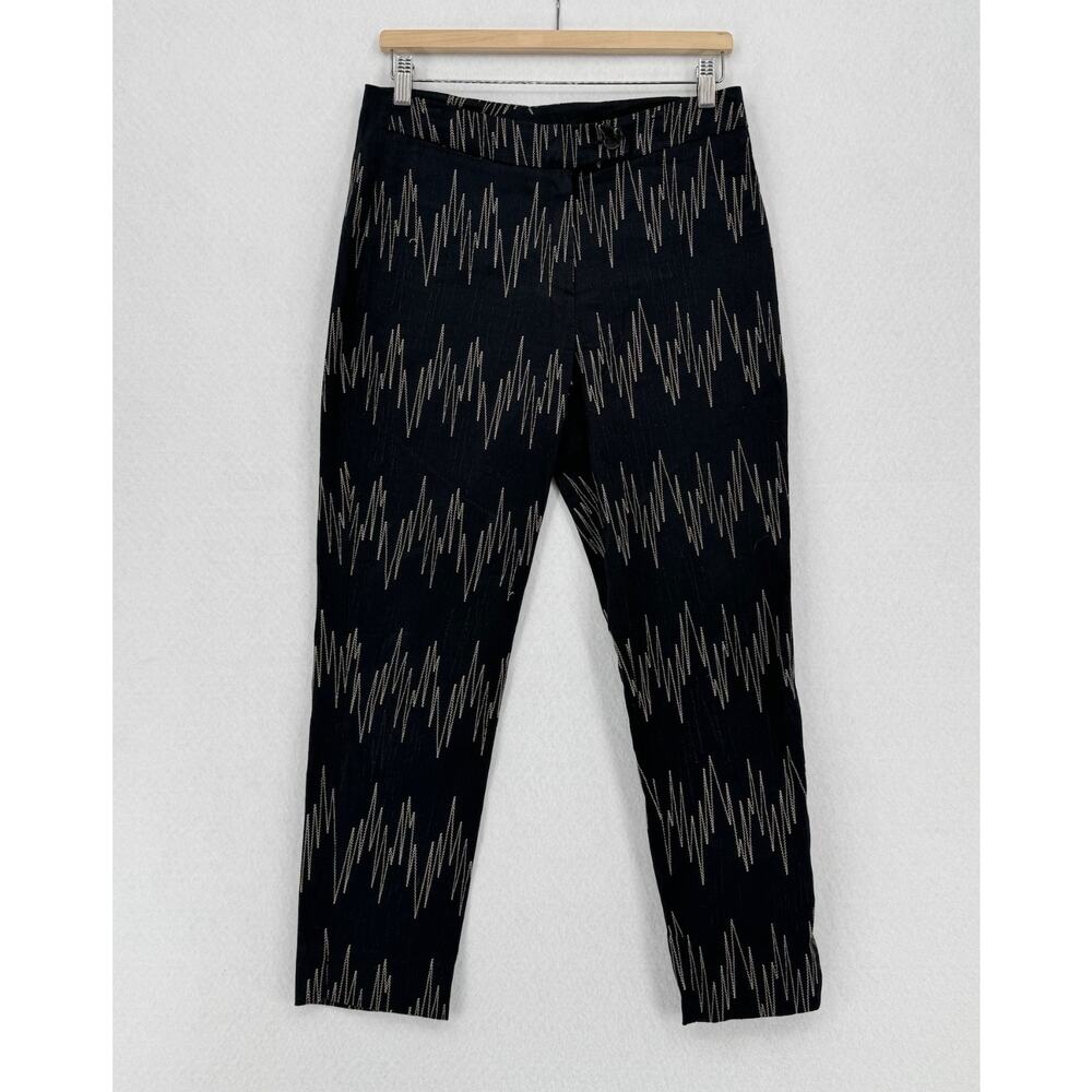 Signe Paris Womens Black Wavelength Embroidery Cotton Blend Ankle Pants Sz US 10